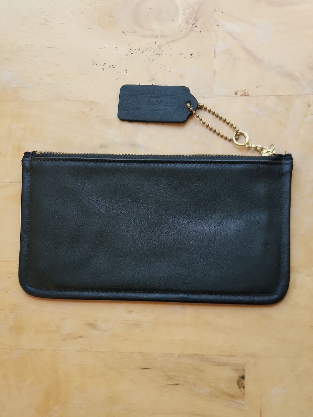 Vintage Coach Black Leather Skinny Cosmetic Pouch Bag - Picture 5 of 11